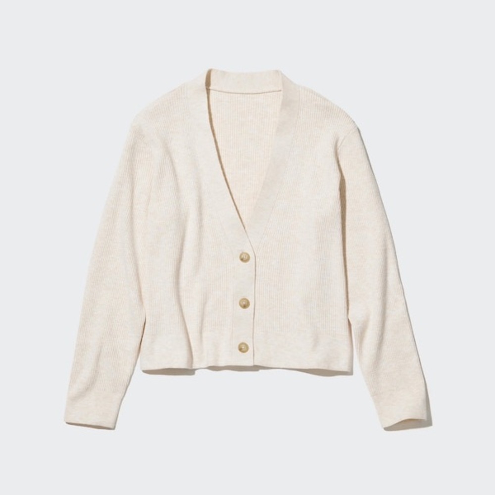 Uniqlo Women's Cream Knit Ribbed Cardigan